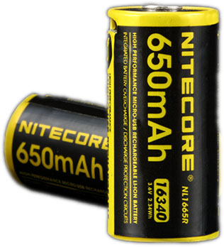 NITECORE Micro-USB 充電対応 16340 リチウムイオンバッテリー 650mAh NL1665R
