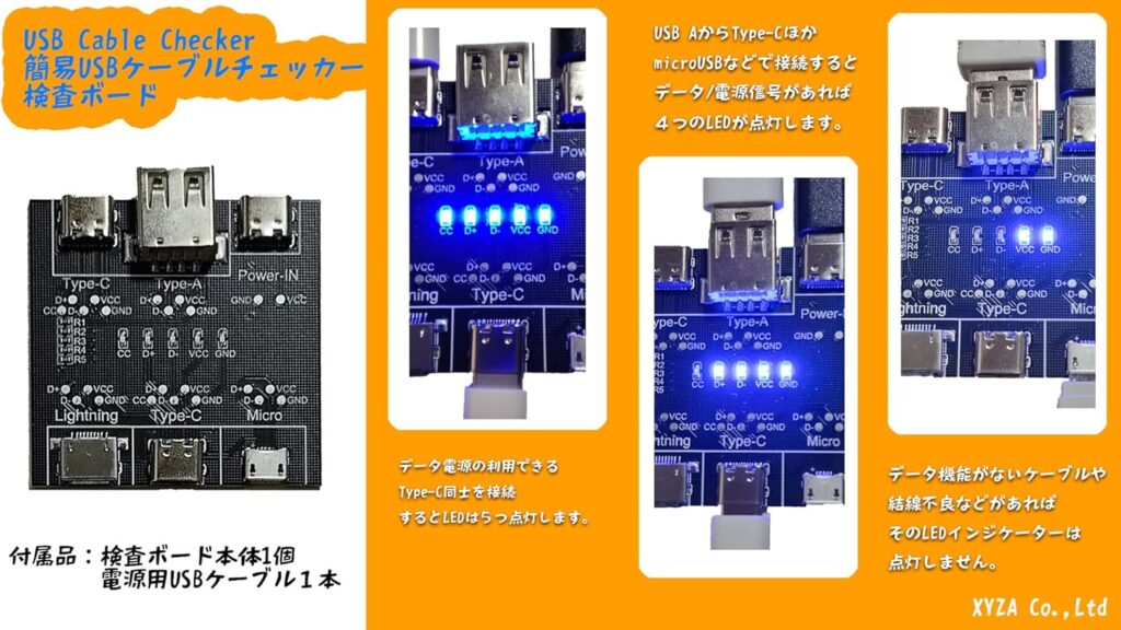 【送料無料】USB Cable Checker 簡易USBケーブルチェッカー 検査ボード 電源ケーブルセット XA-USBCHK2-2